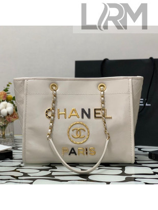 Chanel Calfskin Medium Shopping Bag with Metal Logo White 2021