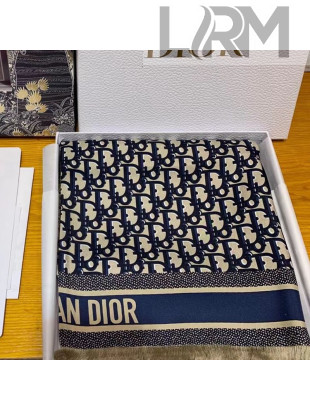 Dior Oblique Silk Fringe Square Scarf 90x90cm Blue 2021