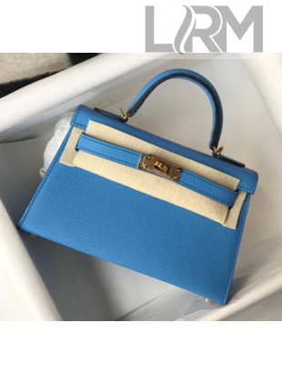 Hermes Mini Kelly II Handbag in Original Epsom Leather Blue(Gold Hardware)