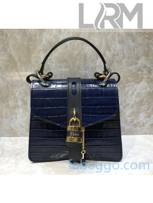 Chloe Crocodile Patterned Calfskin Small Aby Shoulder Bag With Top Handle Blue 2020