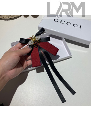Gucci Bee Bow Brooch Black/Red 2020