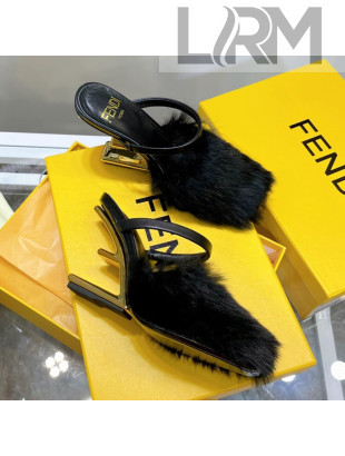 Fendi First Rabbit Fur F High Heel Sandals 8cm Black 2021