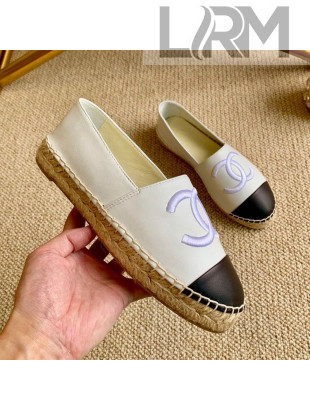 Chanel Leather Embroidered CC Espadrilles White 2020