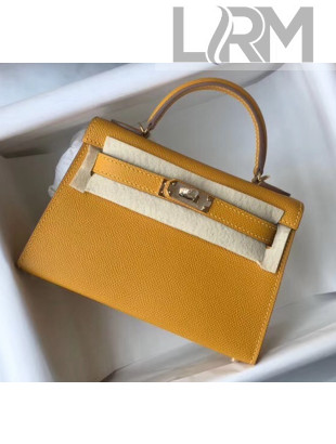 Hermes Mini Kelly II Handbag in Original Epsom Leather Yellow (Gold Hardware)