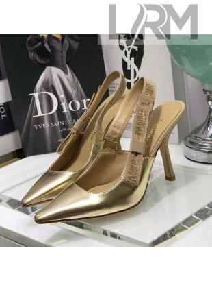 Dior J'Adior Slingback Pumps 9.5cm in Gold Metallic Leather 2021