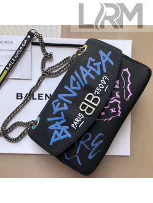 Balen...ga Graffiti Calfskin BB Round M Shoulder Bag Multicolor Black 2018 