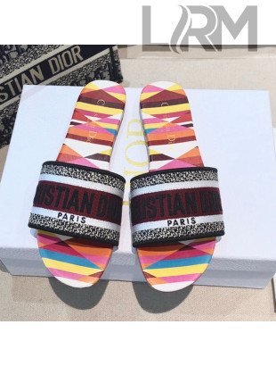 Dior Dway Flat Slide Sandals in Multicolor Patchwork Embroidered Cotton 2021 57