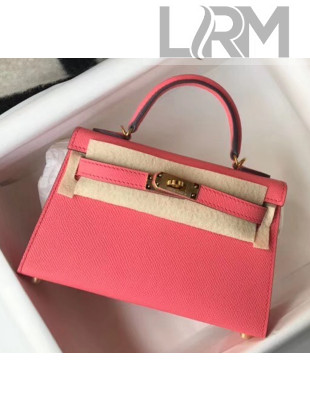 Hermes Mini Kelly II Handbag in Original Epsom Leather Rouge Pink(Gold Hardware)