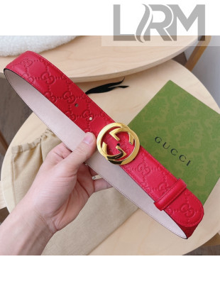 Gucci GG Leather Belt 3.7cm Red/Gold 2021 30