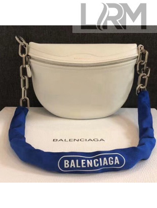 Balen...ga Calfskin Metal Chain Waist Bag White 2018