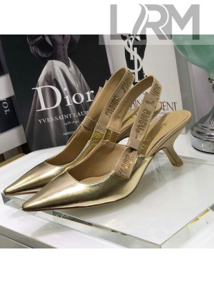 Dior J'Adior Slingback Pumps 6.5cm in Gold Metallic Leather 2021