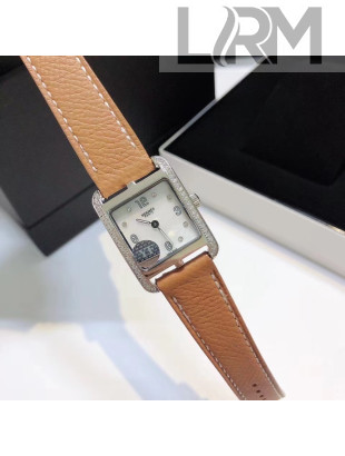 Hermes Cape Cod Grained Leather Crystal Watch 23x23mm Brown/Silver 2020