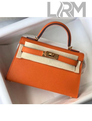Hermes Mini Kelly II Handbag in Original Epsom Leather Orange (Gold Hardware)