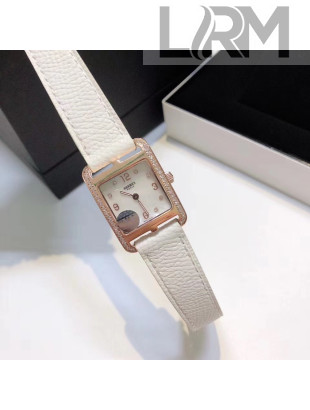 Hermes Cape Cod Grained Leather Crystal Watch 23x23mm White/Gold 2020
