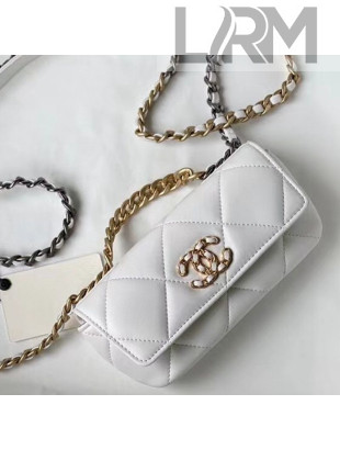 Chanel 19 Lambskin Glasses Case/Mini Bag with Classic Chain AP2044 White 2021