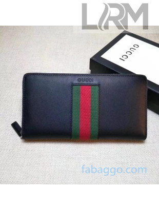Gucci Web Leather Zip Wallet 408831 Black 2020