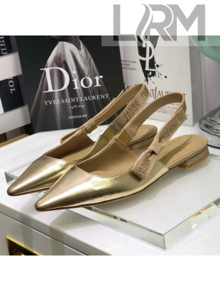 Dior J'Adior Slingback Ballerina Flat in Gold Metallic Leather 2021