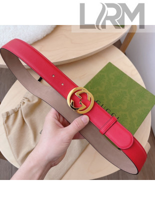 Gucci Calf Leather Belt 3.7cm Red/Gold 2021 32