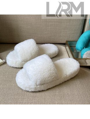 Bottega Veneta Resort Teddy Shearling Slide Sandals White 2021