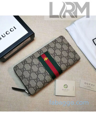 Gucci Web Bee GG Supreme Canvas Zip Wallet 408831 Beige 2020
