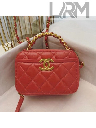 Chanel Shiny Crumpled Calfskin Small Vanity Case with Chain Top Handle AS2178 Red 2020 TOP