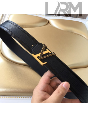 Louis Vuitton Lizard Embossed Calfskin Belt 3.8cm with LV Buckle Navy Blue/Gold 2021