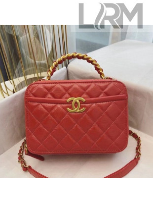 Chanel Shiny Crumpled Calfskin Vanity Case with Chain Top Handle AS2179 Red 2020 TOP