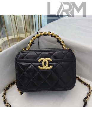 Chanel Shiny Crumpled Calfskin Small Vanity Case with Chain Top Handle AS2178 Black 2020 TOP