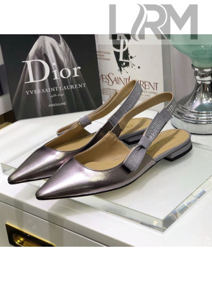 Dior J'Adior Slingback Ballerina Flat  in Silver Metallic Leather 2021
