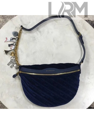Balen...ga Small Velvet Jacquard Logo Souvenir Belt Bag Navy Blue 2018