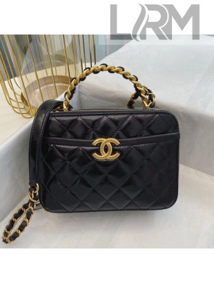Chanel Shiny Crumpled Calfskin Vanity Case with Chain Top Handle AS2179 Black 2020 TOP