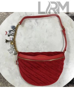 Balen...ga Small Velvet Jacquard Logo Souvenir Belt Bag Red 2018