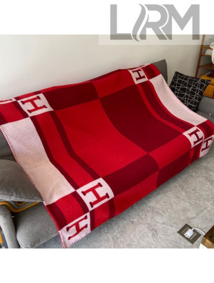 Hermes Striped Wool Blanket 135x170cm Red 2021