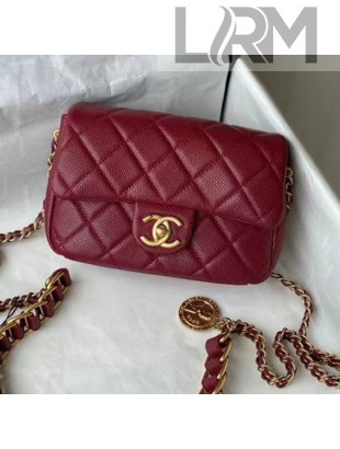 Chanel Medallion Strap Grained Calfskin Mini Flap Bag AS2482 Red 2021 TOP