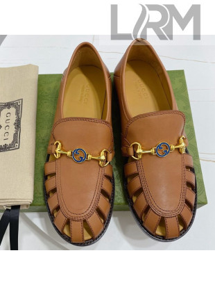 Gucci Calfskin Cut out Loafers Brown 2021