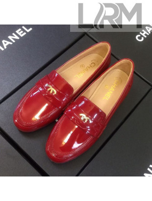 Chanel Patent Calfskin Flat Loafers G35110 Red 2020