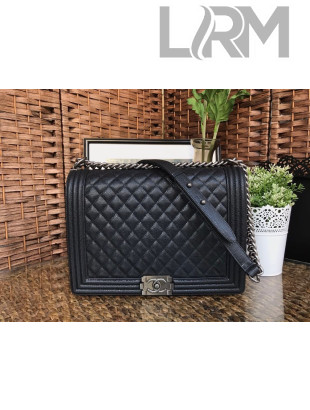 Chanel Boy Grained Calfskin Large Flap Bag 30cm Black/Aged Silver 2021