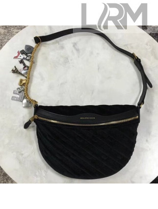 Balen...ga Small Velvet Jacquard Logo Souvenir Belt Bag Black 2018