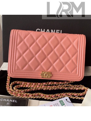 Chanel Iridescent Grained Calfskin Boy Wallet On Chain WOC A80287 Pink 2019