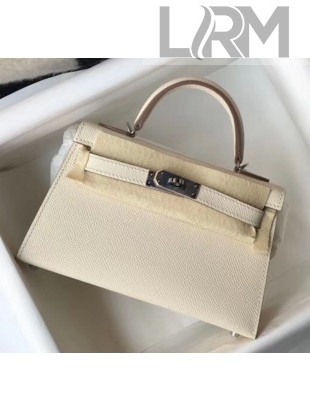 Hermes Mini Kelly II Handbag in Original Epsom Leather Off-White(Silver Hardware)