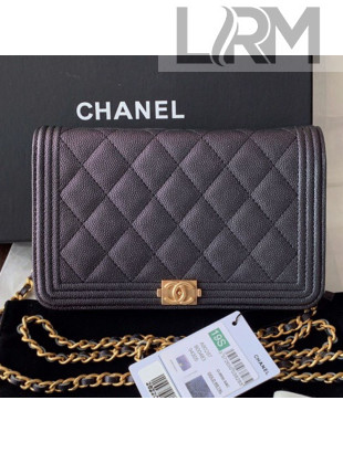 Chanel Iridescent Grained Calfskin Boy Wallet On Chain WOC A80287 Black 2019