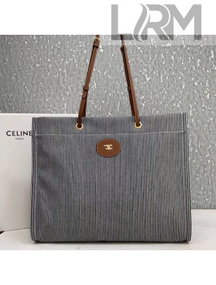 Celine Squared Cabas Tote Bag in Striped Jacquard and Calfskin Black/White 2020