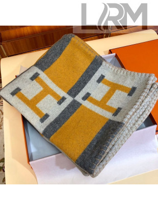 Hermes Wool Cashmere H Checker Blanket 180x135cm Yellow 2019