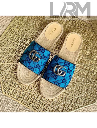 Gucci GG Multicolor Canvas Flat Silde Sandals Blue 2021  