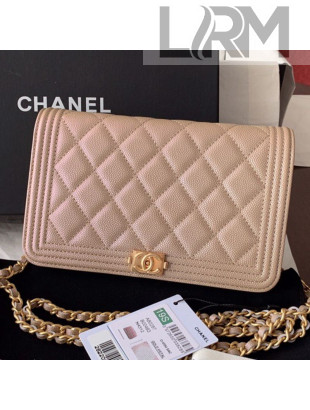 Chanel Iridescent Grained Calfskin Boy Wallet On Chain WOC A80287 Nude 2019