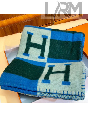 Hermes Wool Cashmere H Checker Blanket 180x135cm Blue 2019
