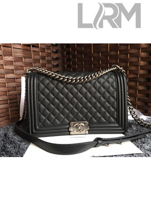 Chanel Boy Grained Calfskin Large Flap Bag 28cm Black/Aged Silver 2021