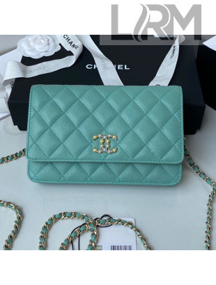 Chanel Grained Calfskin Wallet on Chain WOC AP2136 Green 2021