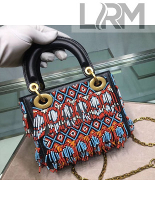 Dior Mini Lady Dior Bohemia Tassel Embroidery Bag 