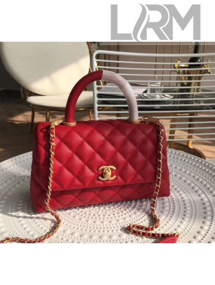 Chanel Grained Calfskin Flap Top Handle Bag Red 2019